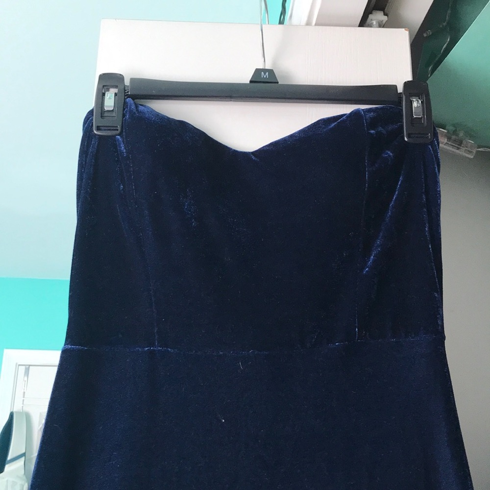 long velvet navy blue Windsor prom dress